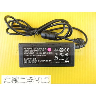 筆電變壓器 - AC ADAPTER 19V-3.16A 60W 無轉接頭 附電源線 (222)【大熊二手3C】