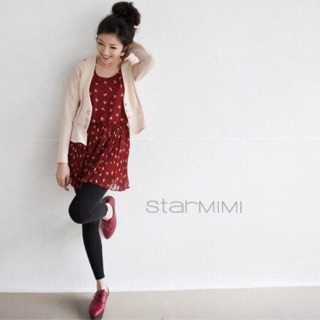 Starmimi 天鵝圖案雪紡縮腰背心洋裝