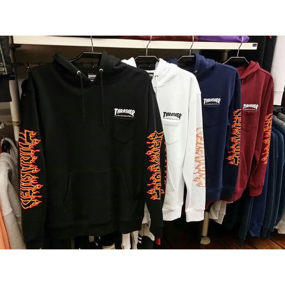 【YOYOGI PLUS】日本授權Thrasher Flame Outline Pocket Hoodie手臂3D火帽T