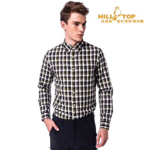 【Hilltop山頂鳥】男款吸濕保暖長襯衫 C05M20 墨綠/深藍格子