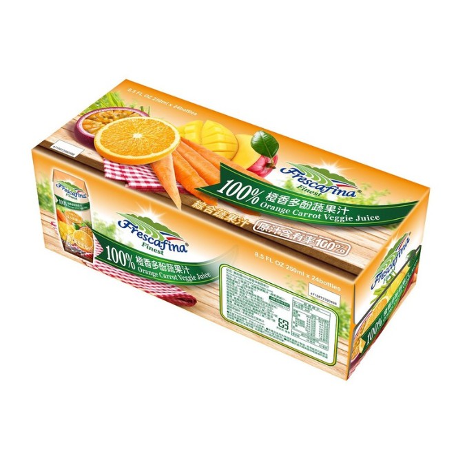 嘉紛娜 100% 橙香多酚蔬果汁 250毫升 X 24入-