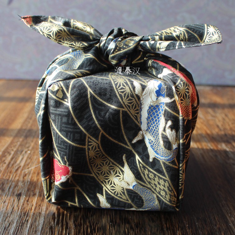 清 全棉日式和風風呂敷青海波燙金鯉魚黑色手帕方巾包裹布禮物包袱皮 蝦皮購物
