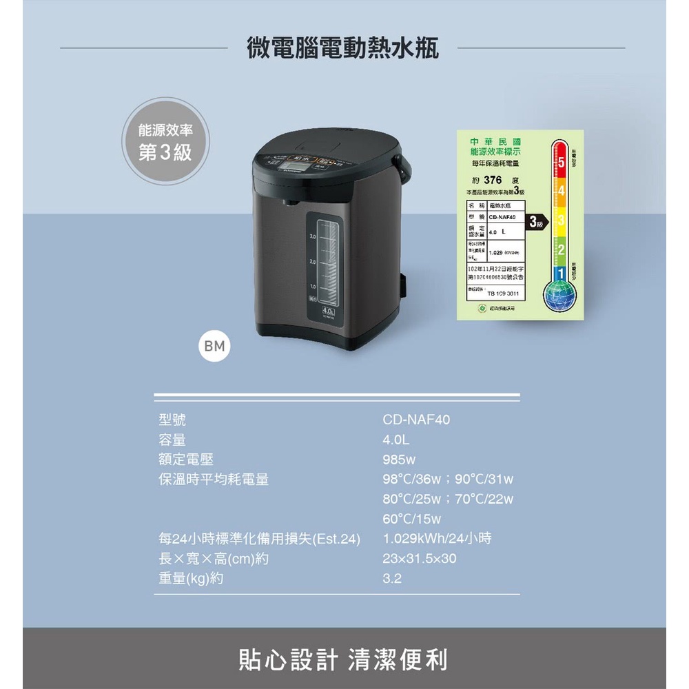 ZOJIRUSHI 象印 4公升電動熱水瓶 CD-NAF40 全新 未拆日本公司貨 日本製