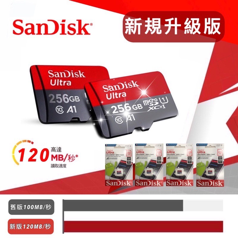 公司貨享保固【SanDisk A1高速記憶卡 256G】適用數位相機/攝影機/平板電腦/行車記錄器/手機 TF卡 記憶卡