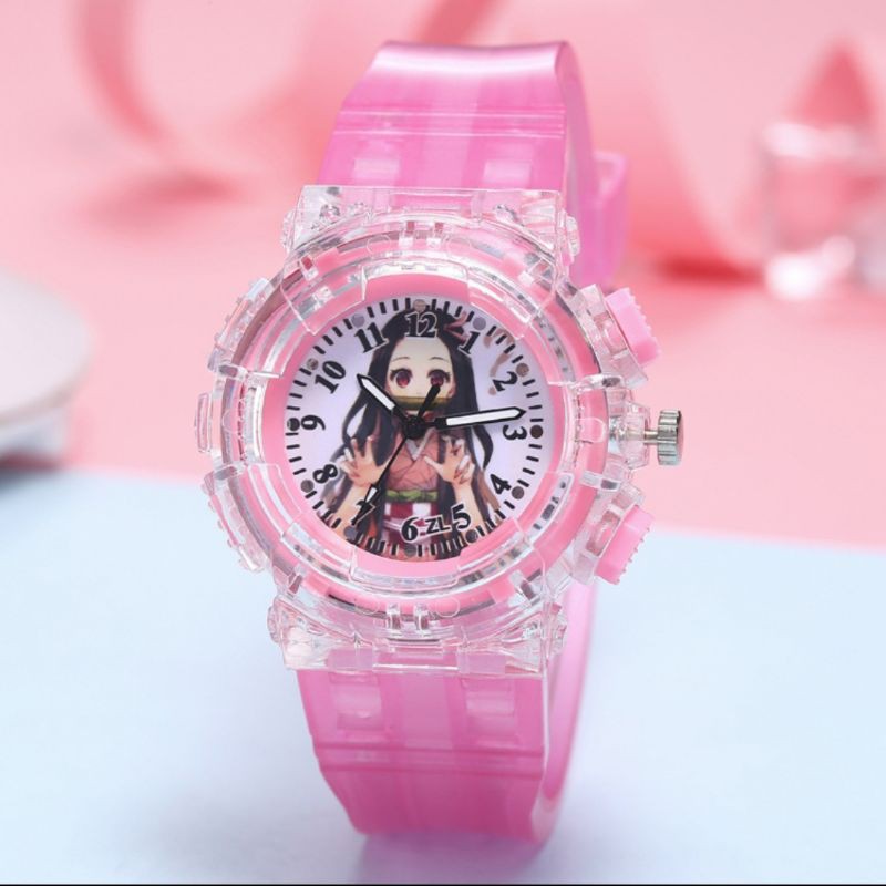 鬼滅之刃兒童錶手錶卡通錶 LED 炫彩指針錶 粉色