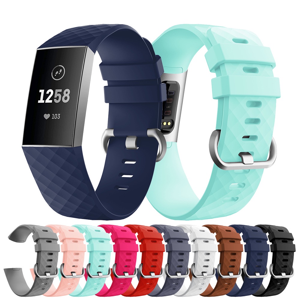 適用Fitbit charge3 菱形3D紋硅膠錶帶 Charge 4 矽膠錶帶 charge 3 菱形紋錶帶 運動腕帶