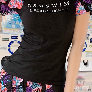 泳衣女分體韓國ins運動款泳裝保守平角短袖遊泳衣兩件套泳衣
