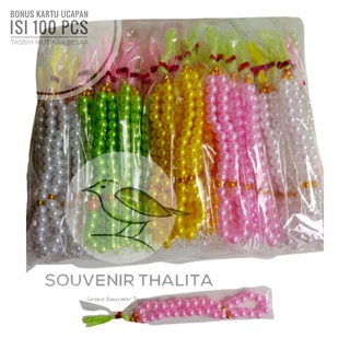 紀念品 100 件珍珠 Tasbih 33 大號塑膠包裝免費賀卡