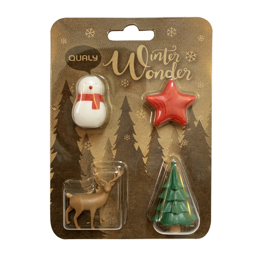 【QUALY】冬季願望磁鐵-4入組(聖誕樹、星星、麋鹿、雪人)《WUZ屋子》禮物 造型磁鐵