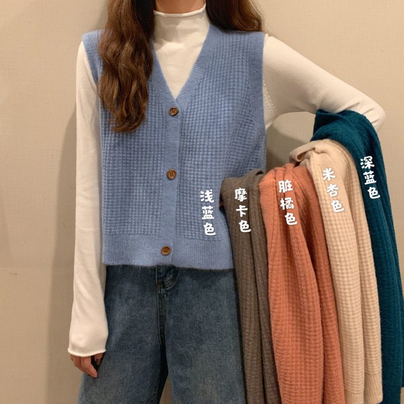 針織馬甲背心外套女6色入秋季新款素色韓版時尚穿搭短版毛衣開衫女生無袖上衣ins 可欣的小店 蝦皮購物