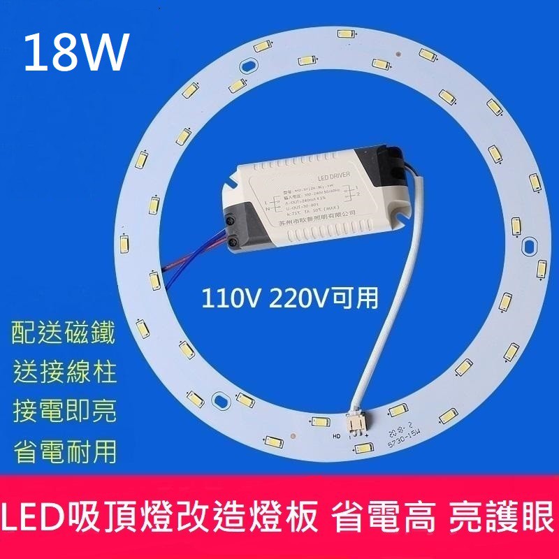 LED 吸頂燈 風扇燈 走道  圓型燈管改造燈板套件 圓形光源貼片 18W 5730led燈盤 110V 白光 黃光