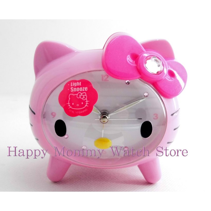 【幸福媽咪】三麗甌 Hello Kitty 凱蒂貓 臉蛋造型 連續秒針 貪睡 小夜燈 音樂鬧鐘 JM-F099KT