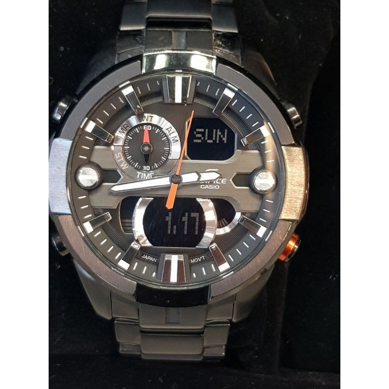 【私藏現貨】CASIO 卡西歐 EDIFICE 粗獷剛毅指針數位雙顯不鏽鋼腕錶-黑色/45mm售價$12500
