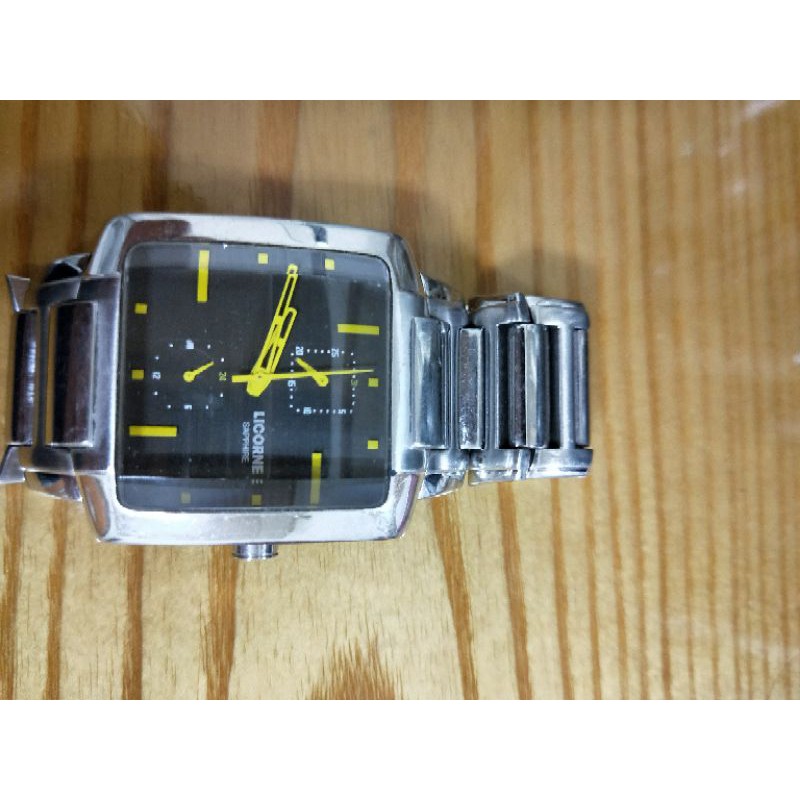Licorne錶 力抗錶 黃色指針 方形錶面 中性手錶