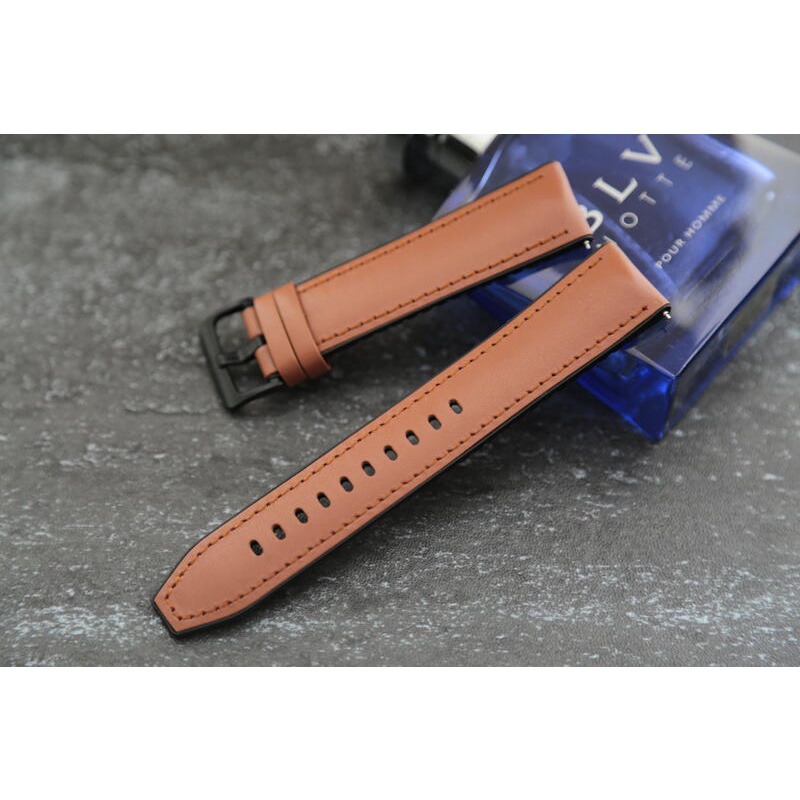 棕色+棕色縫線 22mm or 20mm 薄型複合式智慧錶紳士錶代用錶帶 附快拆彈簧棒 三星 華為 蘋果 小米 防水錶帶