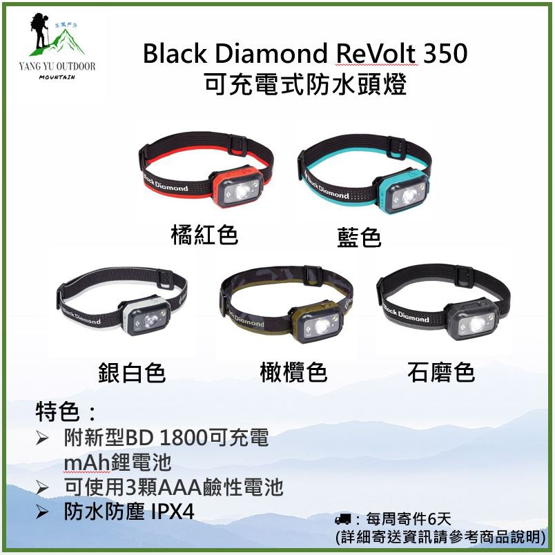【現貨】2020新款美國Black Diamond ReVolt 350流明可充電式防水頭燈。