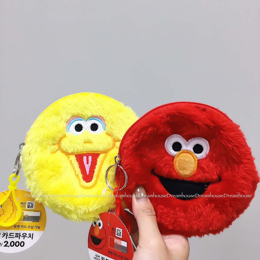 韓國帶回 韓國大創 芝麻街 艾蒙 Elmo 大鳥 Big Bird 大臉 造型 絨毛 零錢包 票卡夾 收納包 吊飾