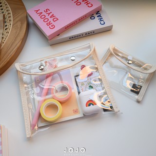 JOJO現貨⚡韓風透明棉質收納袋INS文具化妝品收納萬用包小物收納