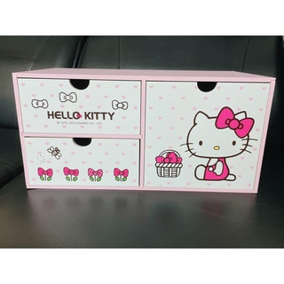 全新現貨- Hello Kitty 正版 木製 桌上 收納盒 抽屜 收納 彩妝 用具 收納 三格