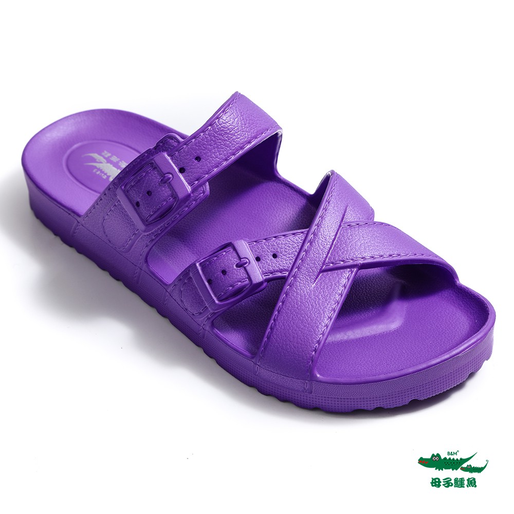 【母子鱷魚】MIT軟Q氣墊拖鞋-紫(尺碼25)