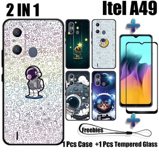 2 合 1 NASA 手機殼帶鋼化玻璃,適用於 Itel A49 手機殼和曲面陶瓷螢幕保護膜