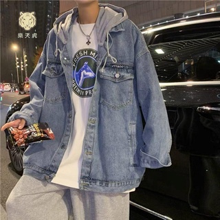 免運★樂天虎☀外套 男生衣著 春季韓版潮流休閑薄外套 拼接連帽牛仔外套男季國潮機能bf風寬松休閑情侶工裝夾克