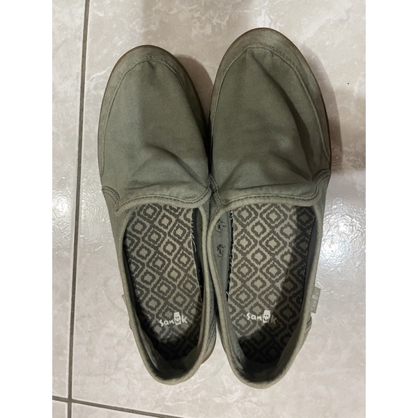 SANUK 復古水洗帆布休閒鞋-女款(草綠色)懶人鞋USA7號