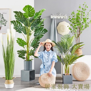 模擬綠植 樹 龜背葉 琴葉榕 大型北歐ins風模擬綠植旅人蕉天堂鳥客廳落地假盆栽景植物擺件樹