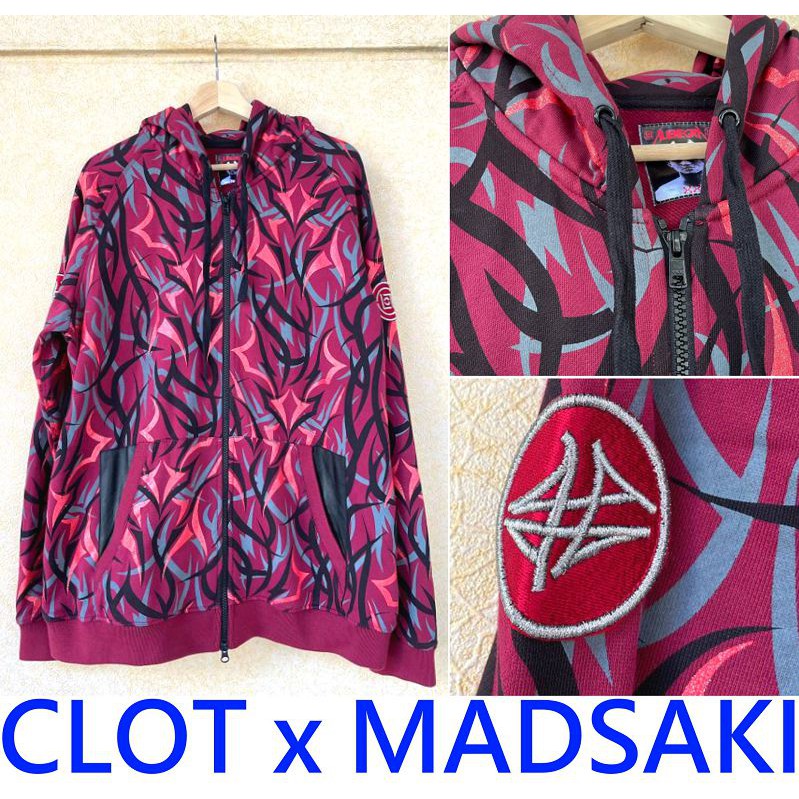 BLACK極新CLOT x MADSAKI x 倉石一樹KZK紅經集刺繡貼布LOGO連帽外套/帽夾帽T