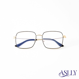 【ASLLY】金邊經典大方框濾藍光眼鏡 熱銷款 金色鏡腳 細黑方框 Y1003