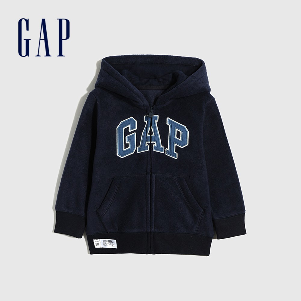 Gap 男幼童裝 Logo內刷毛舒適拉鍊連帽外套-海軍藍(592928)