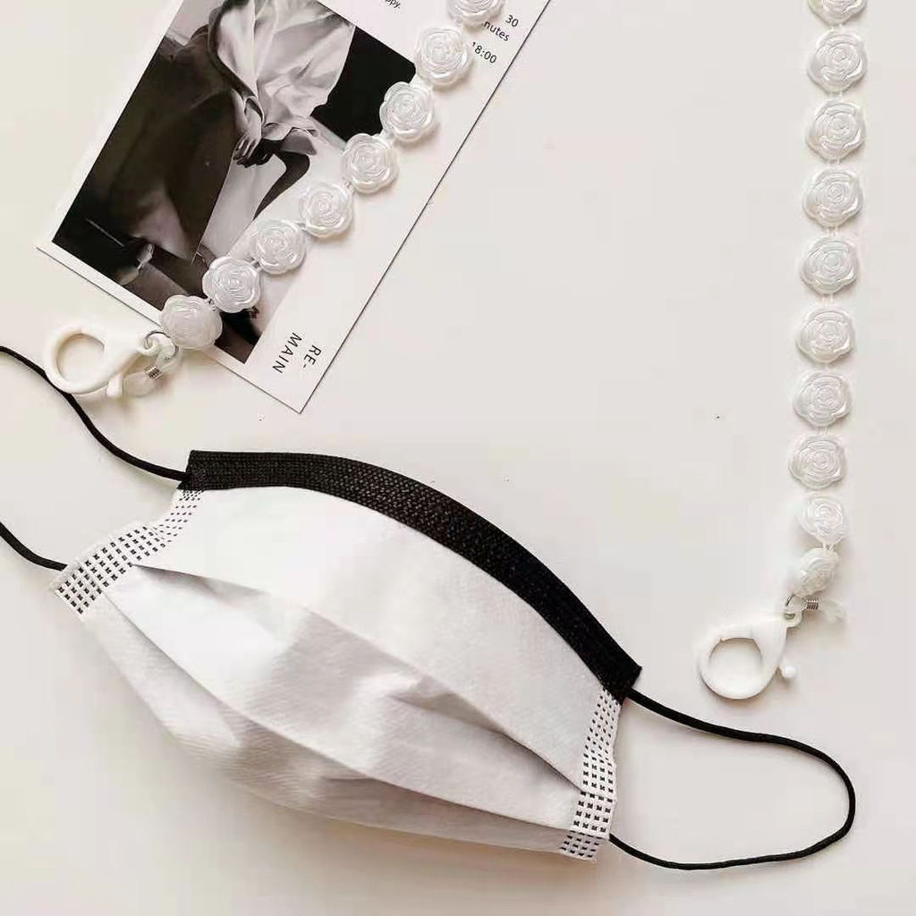 新款小清新白色小花掛繩口罩鏈眼鏡鏈口罩帶掛鏈口罩繩