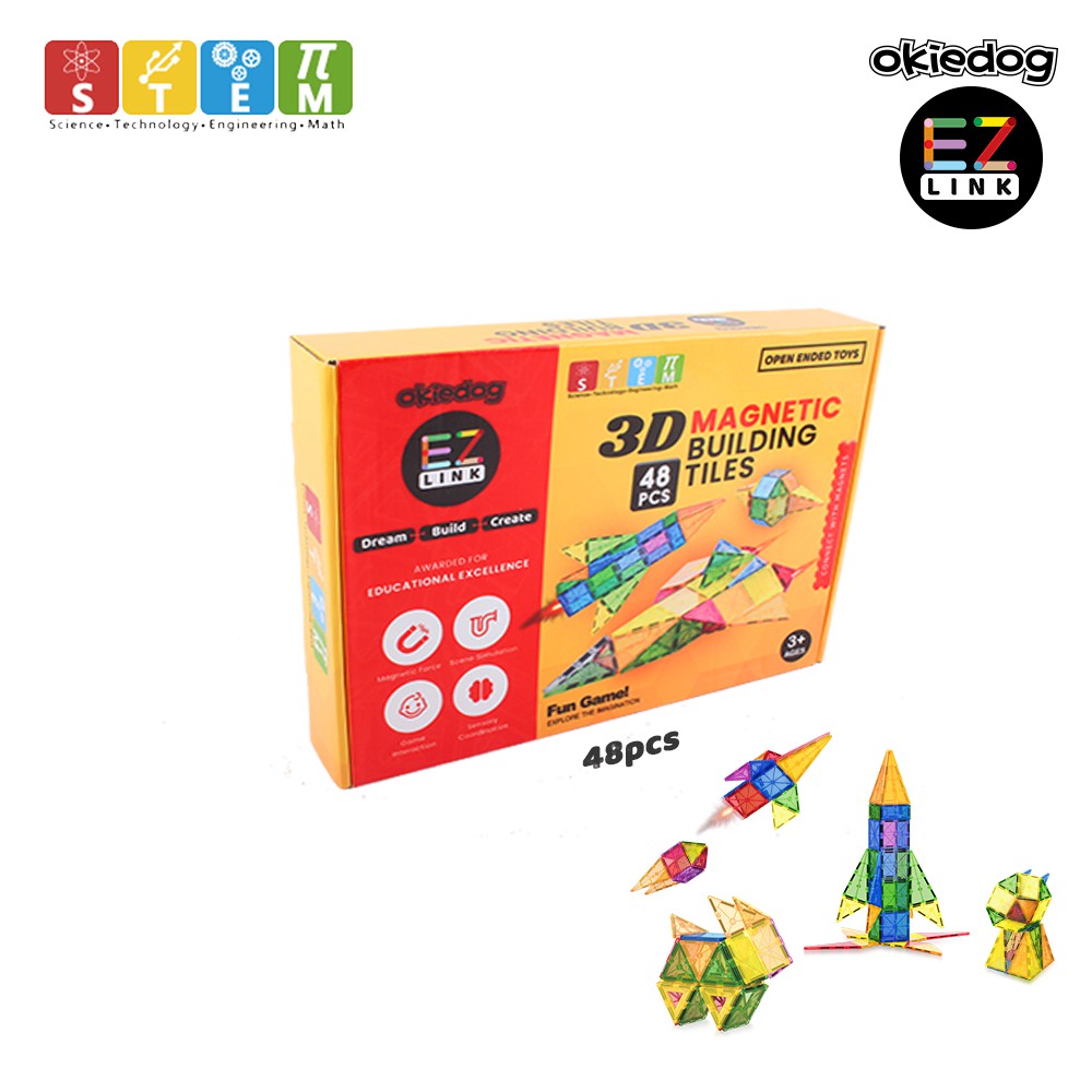 Okiedog EZLink 磁性建築瓷磚 48 件兒童益智玩具