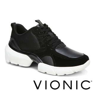 【VIONIC 法歐尼】(零碼黑色5號)Aris艾瑞絲 心機小增高皮革拼接老爹鞋