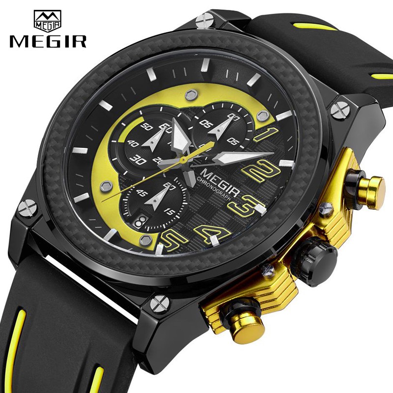 Megir 2051 運動男士手錶時尚矽膠休閒石英腕錶男士時鐘軍用計時手錶