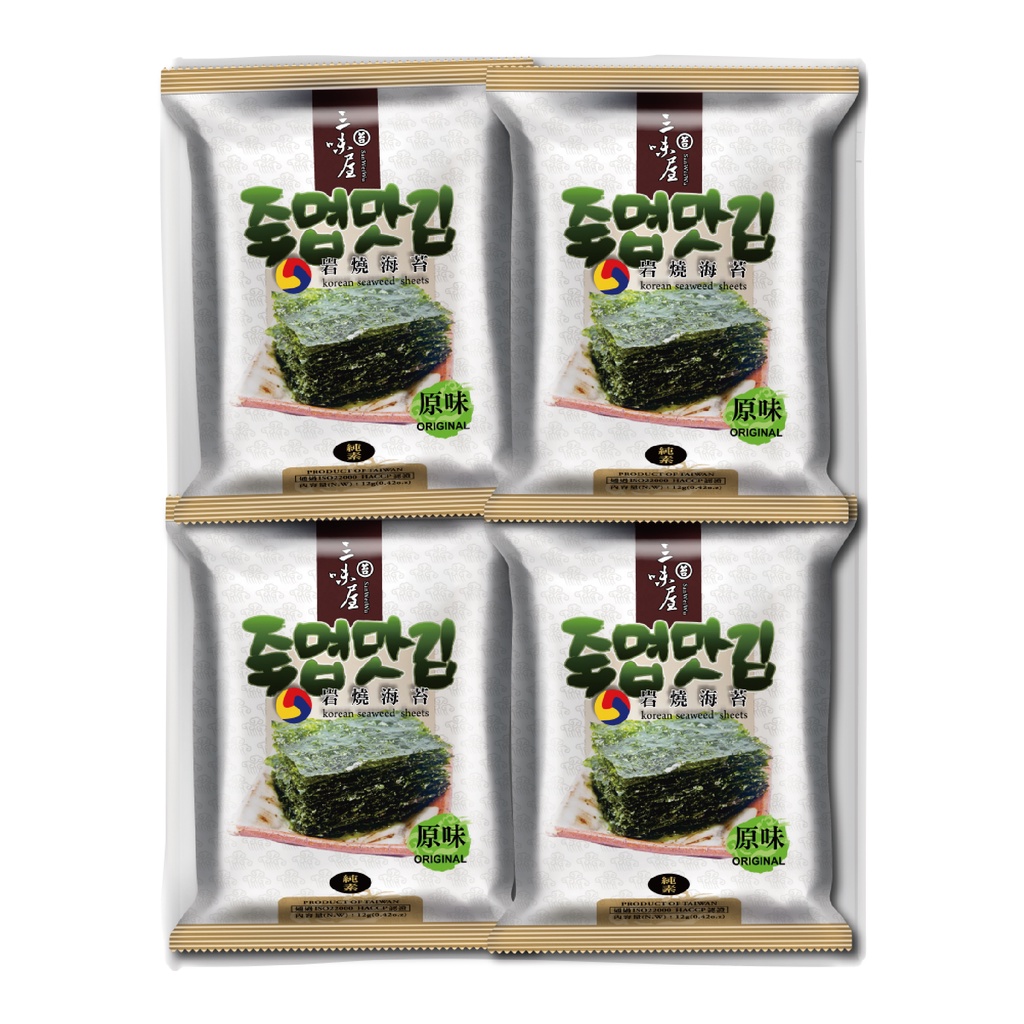 【三味屋】 韓式岩燒大四入海苔  12g*4入 ｜辦公室團購 小菜 包飯 小朋友最愛 零嘴 韓式海苔