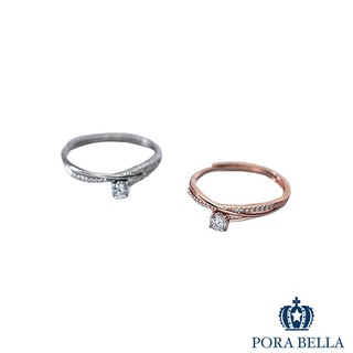 <Porabella>925純銀鋯石戒指 交叉 獨特 閃耀 可調開口式 銀戒 Rings