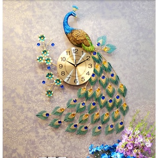 SS居家生活精選 歐式孔雀掛鐘客廳鐘錶創意現代裝飾時鐘壁掛錶石英