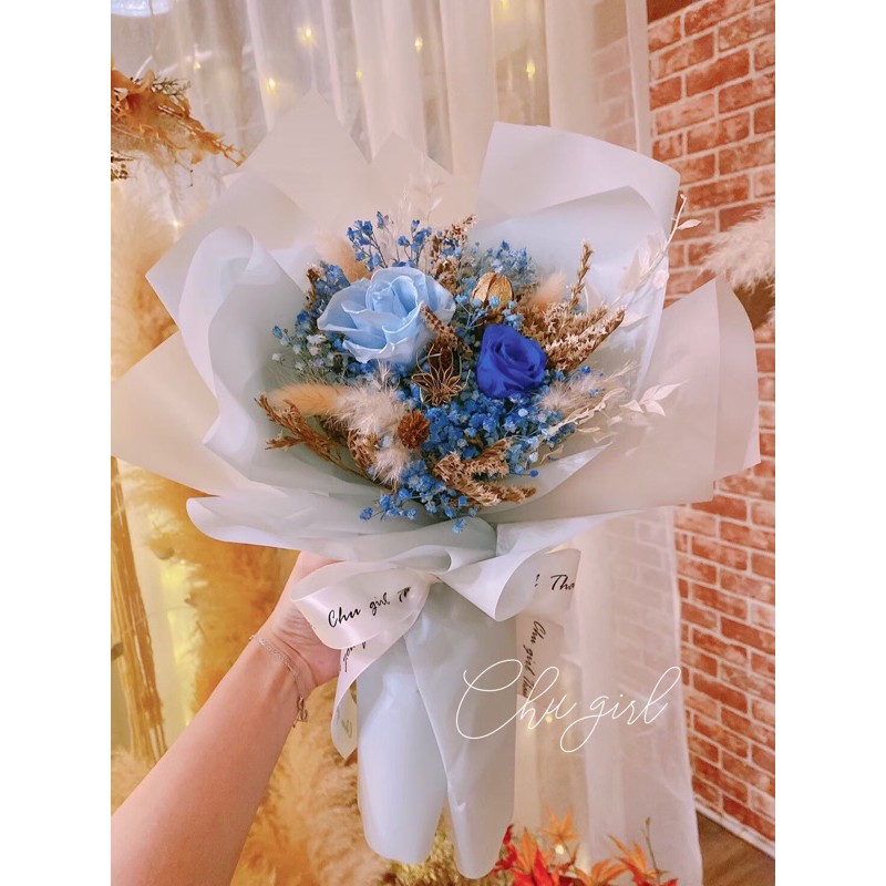 藍色系永生玫瑰手拿花束乾燥花不凋花手拿花束實體店面求婚花束婚禮擺設 蝦皮購物