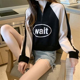 連帽t~高品質米呢料 短款衛衣女慵懶風拉鏈拼色上衣外套3318N502衣時尚