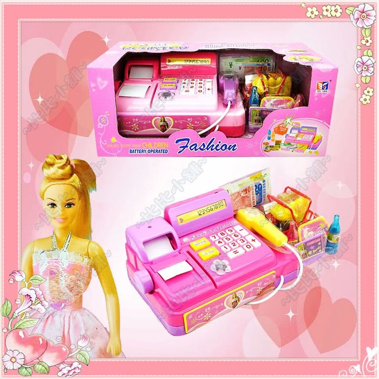 【比比小舖】兒童超市 夢幻 粉紅 芭比 公主 收銀機 學習機 刷卡機 扮家家酒 聲光 音響 玩具 生日 聖誕 交換 禮物