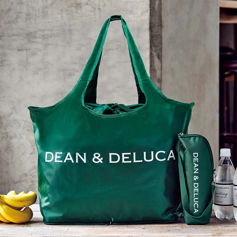 🍓寶貝日雜包🍓日本雜誌附錄 DEAN＆ DELUCA 綠色束口折疊購物袋+保溫保冷水壺套兩件組 手提包 托特包