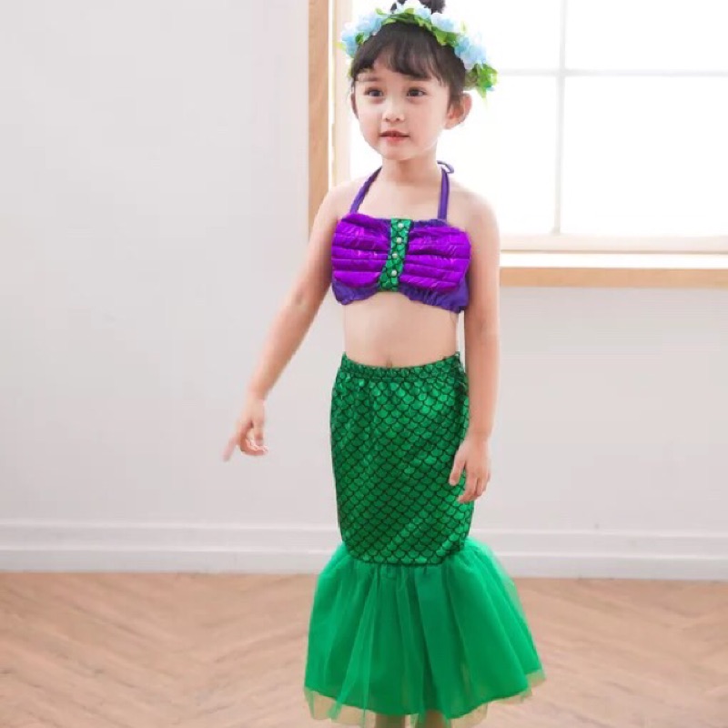 現貨130 萬聖節服裝 小美人魚 愛麗兒 歐美 女童表演服 兒童泳衣 美人魚泳衣 連衣裙