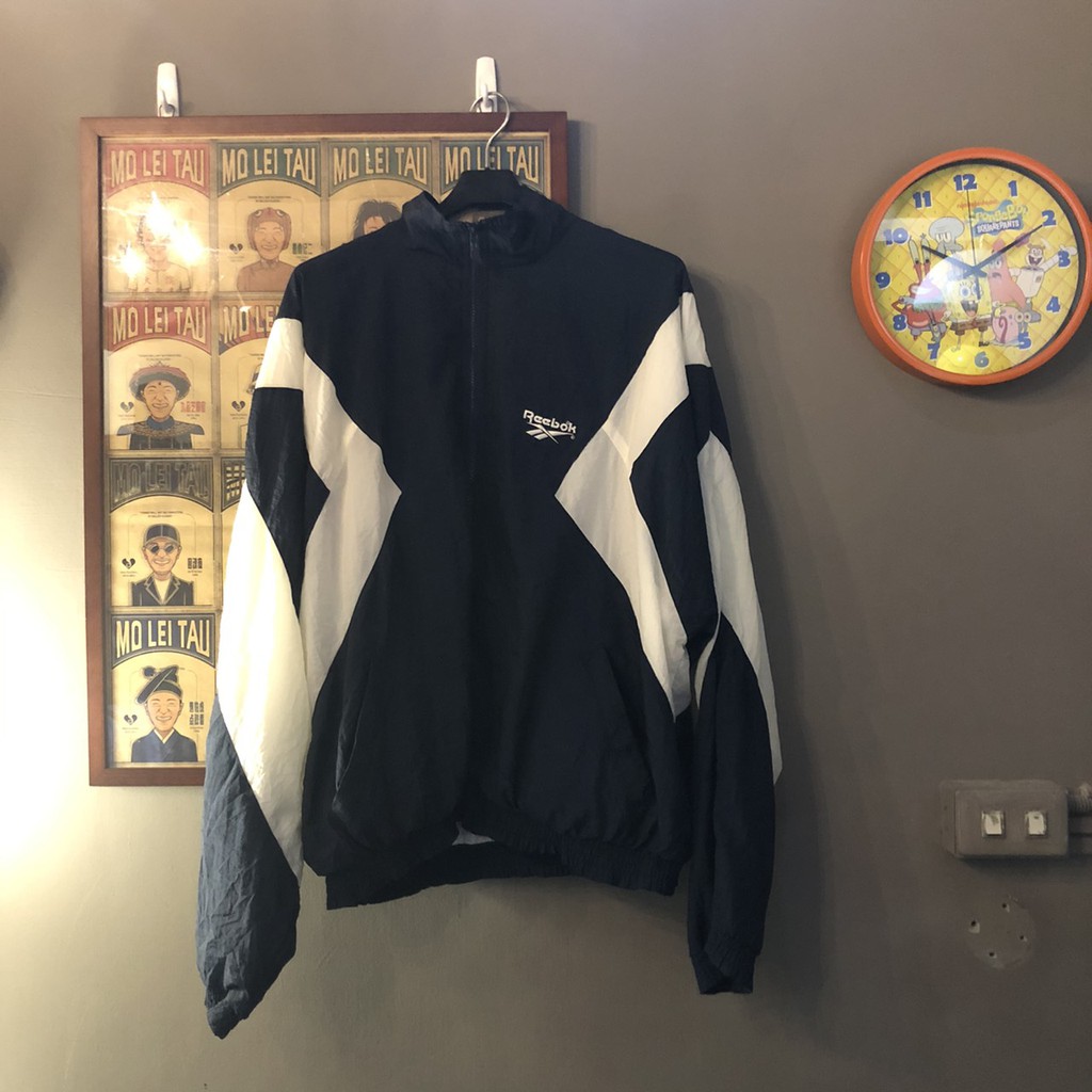 【Nature Vintage】Reebok風衣黑白撞色拉鍊外套 古著 古物 二手 老品