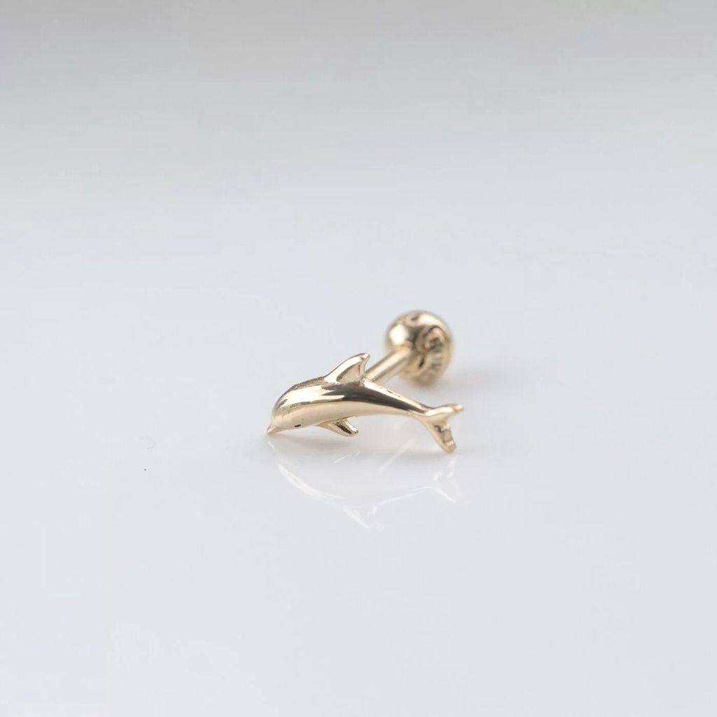 14K Gold Dolphin Piercing 金海豚鎖珠耳環 (單個)
