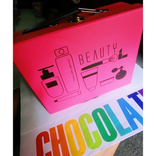 粉紅色beauty硬殼化妝箱/物品箱/好收納把手扣環盒