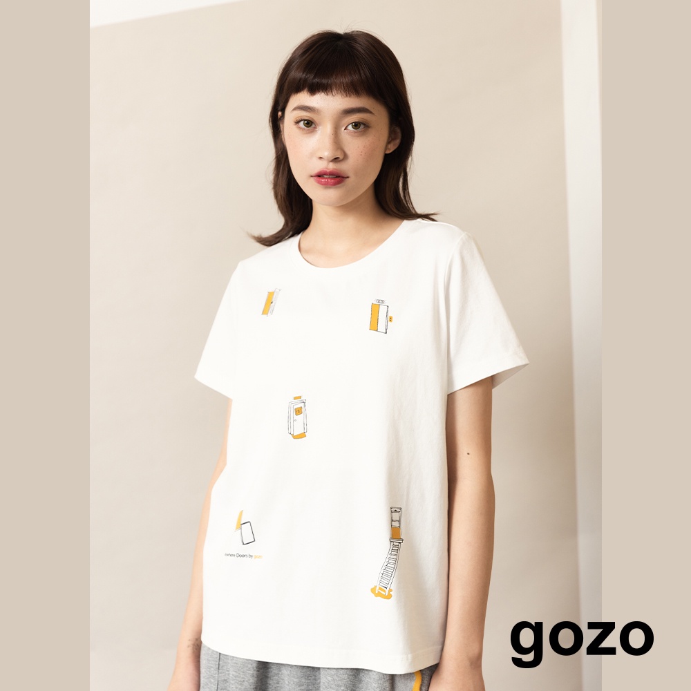 【gozo】任意門gozo T恤(白色/淺藍_M/L)｜女裝 圓領 休閒