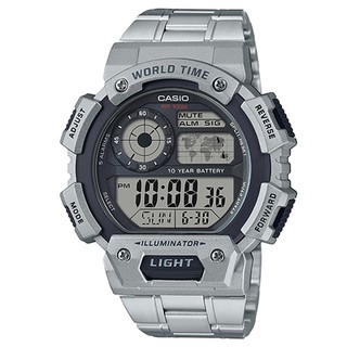 【CASIO】電力十足超值不鏽鋼帶電子錶-銀X黑(AE-1400WHD-1A)正版宏崑公司貨