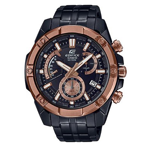 【CASIO】EDIFICE 大錶盤復古粗獷不鏽鋼錶-黑X玫瑰金框 (EFR-559DC-1B)正版宏崑公司貨