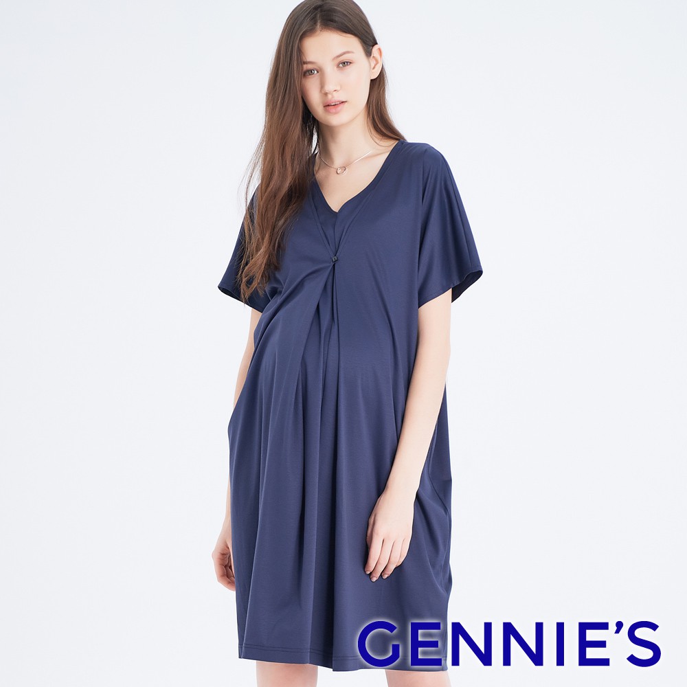 【Gennies 奇妮】不規則剪裁哺乳洋裝-藍紫(T1H09)